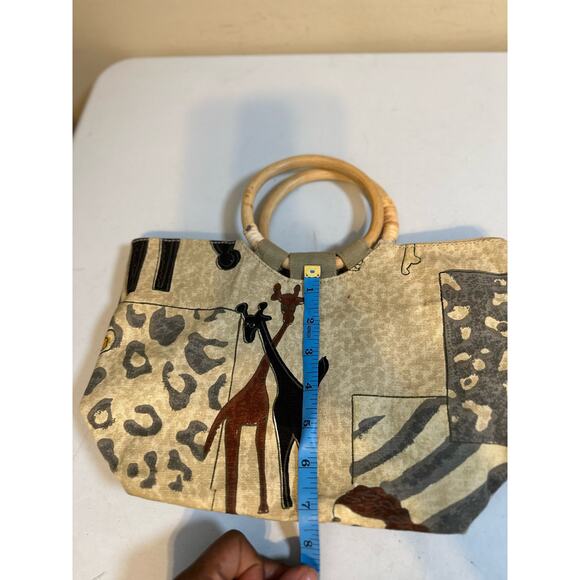 Sun N Sand Small Tote Bag - Unique Giraffe & Zebra Print, Wood Handle - Picture 10 of 10
